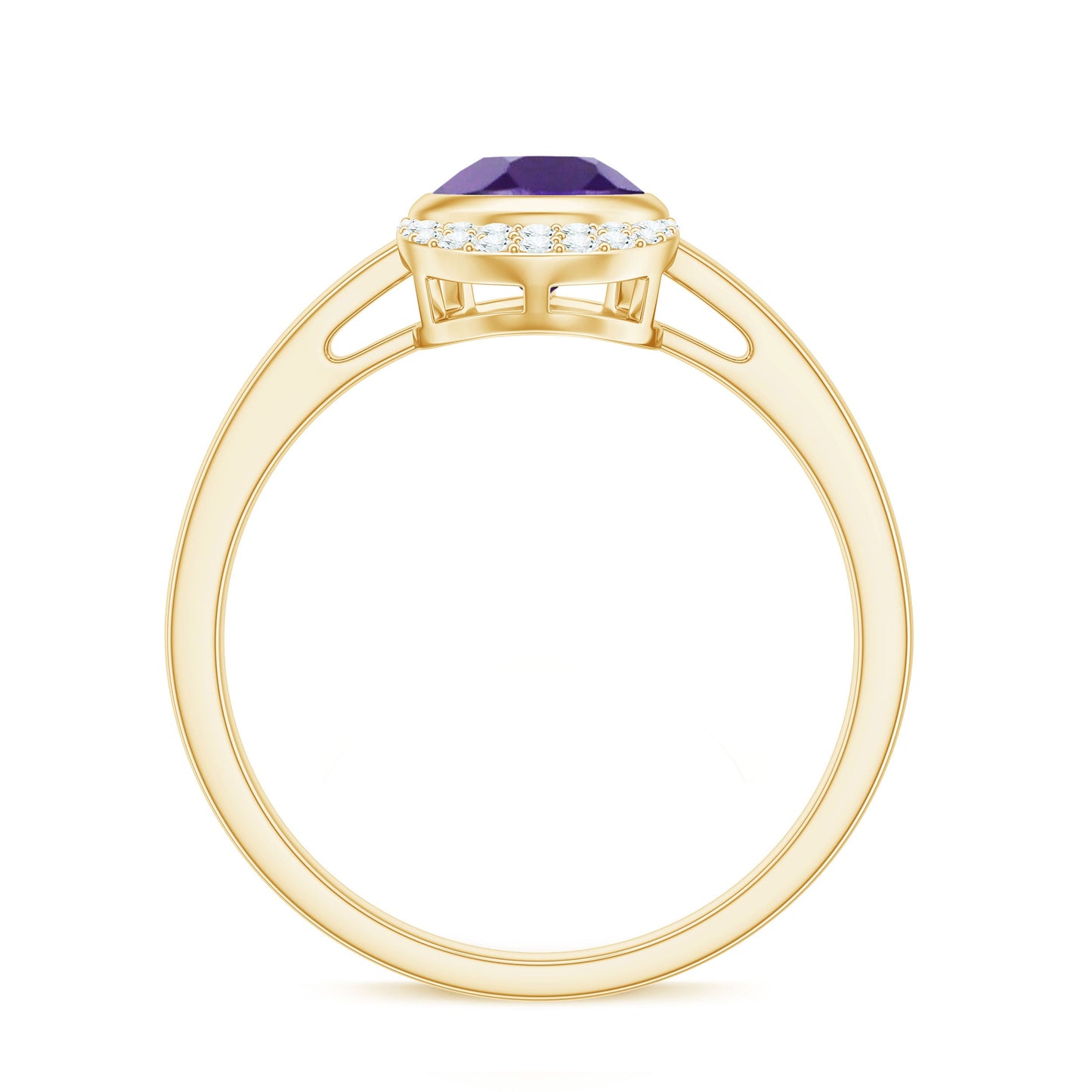Real Amethyst Diamond Teardrop Engagement Ring in Bezel Setting