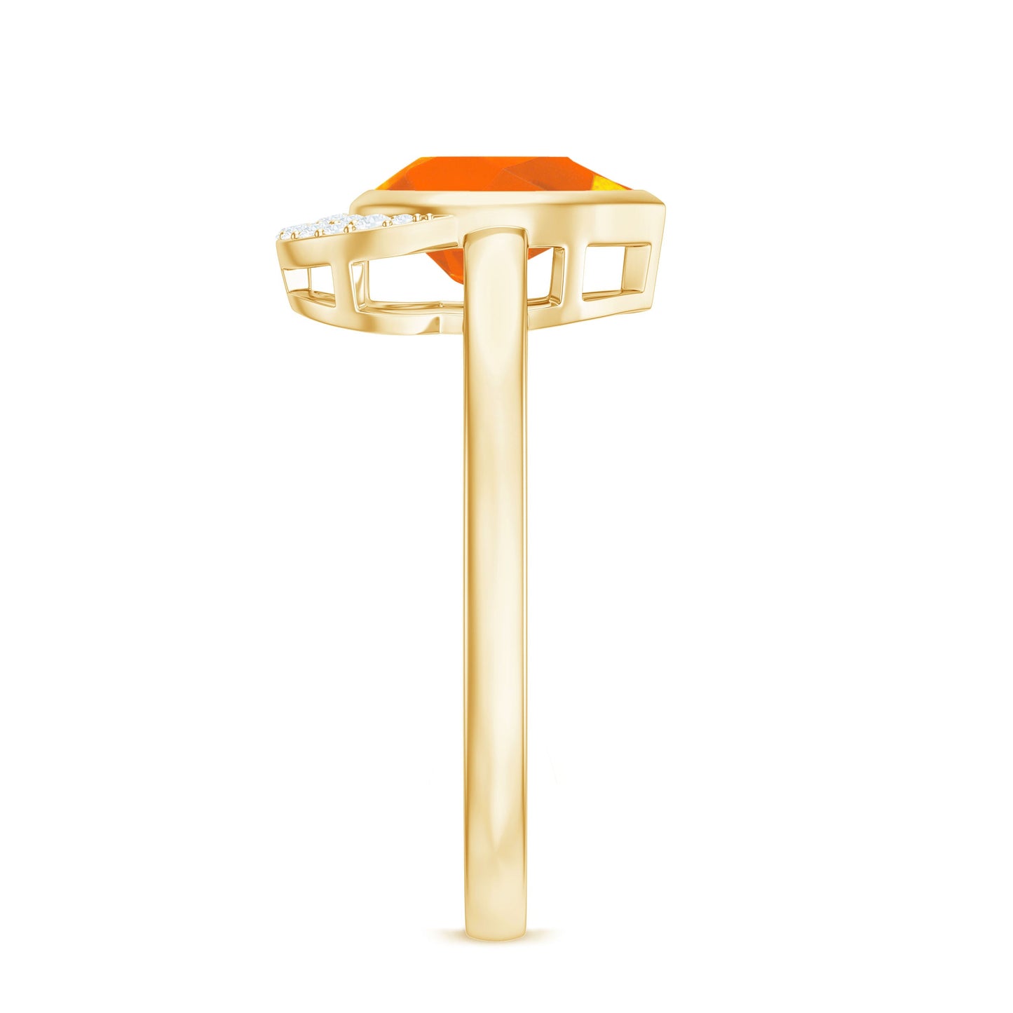 Bezel Set Fire Opal Teardrop Cocktail Engagement Ring with Diamond Accent