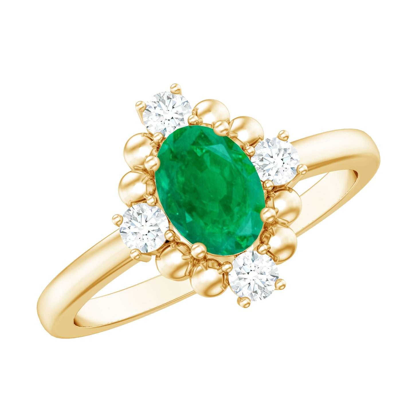Certified Real Emerald Oval Engagement Ring with Diamond
