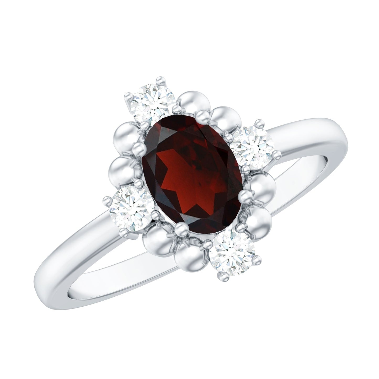 AAA Quality Oval Garnet Vintage Engagement Ring With Diamond