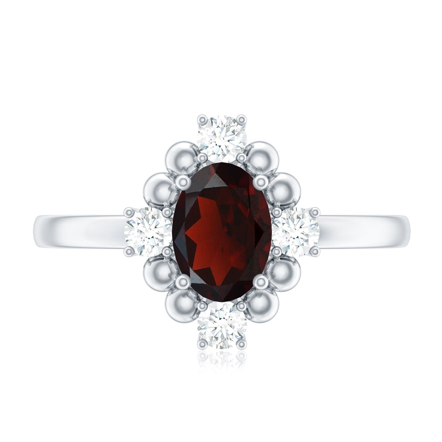 AAA Quality Oval Garnet Vintage Engagement Ring With Diamond