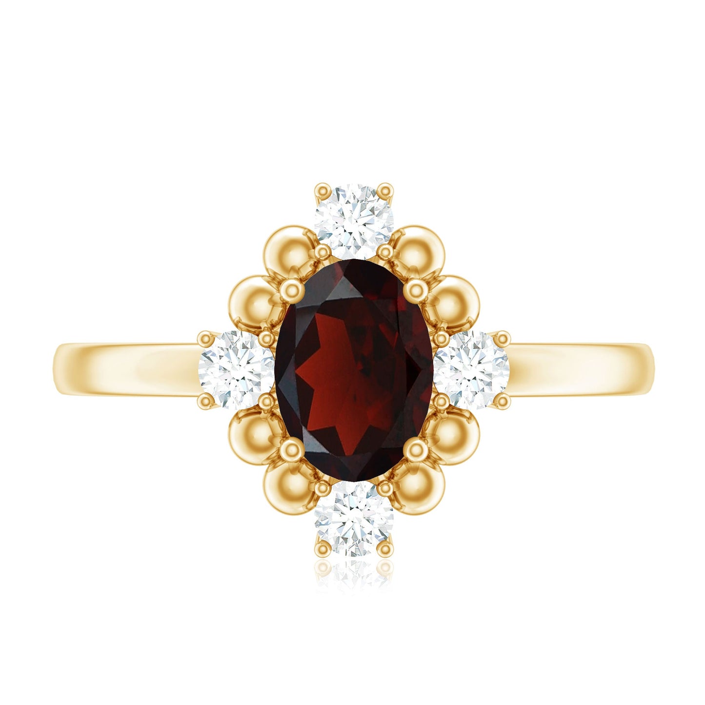 AAA Quality Oval Garnet Vintage Engagement Ring With Diamond
