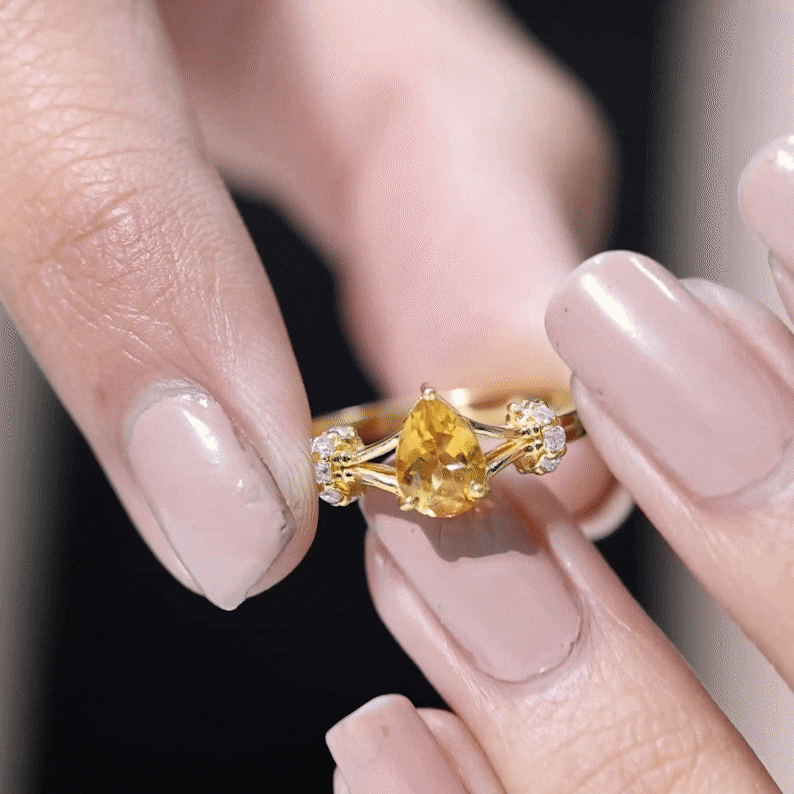Certified Real Citrine Pear Shaped Engagement Ring with Diamond
