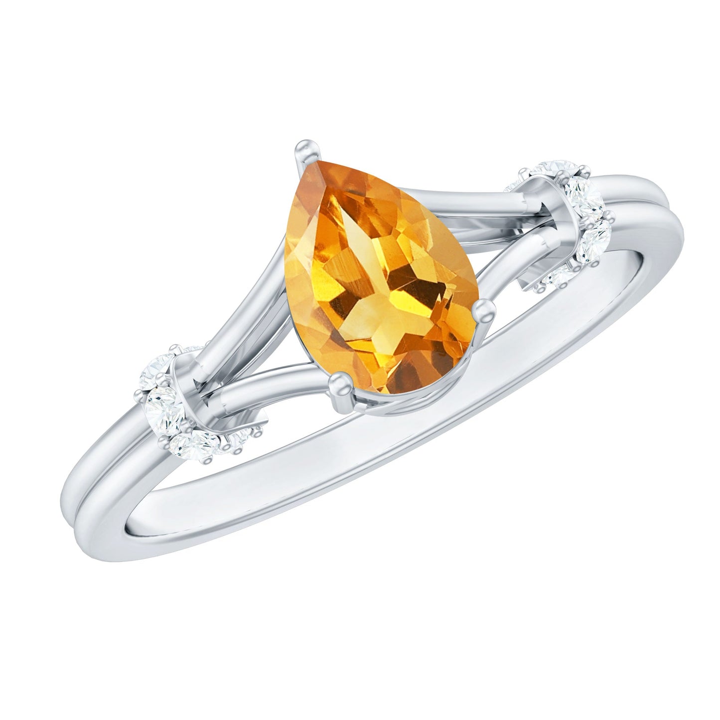 Certified Real Citrine Pear Shaped Engagement Ring with Diamond