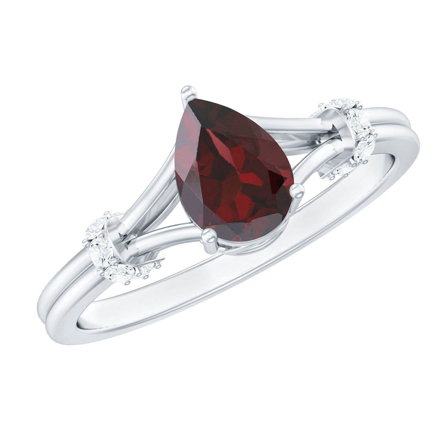 Certified Real 0.8 Carat Garnet Pear Shaped Engagement Ring with Diamond