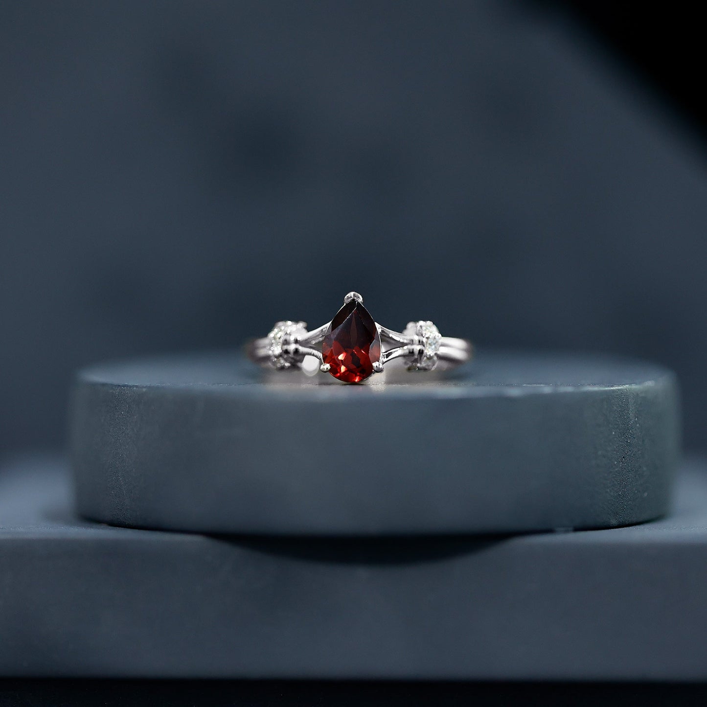 Certified Real 0.8 Carat Garnet Pear Shaped Engagement Ring with Diamond