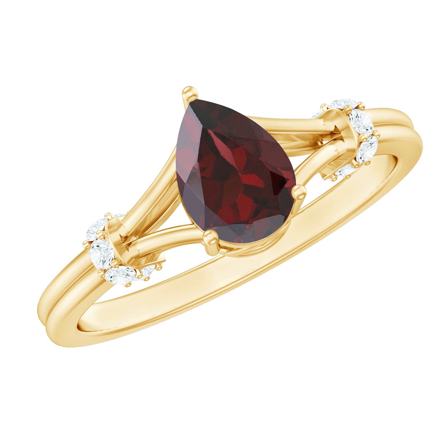 Certified Real 0.8 Carat Garnet Pear Shaped Engagement Ring with Diamond