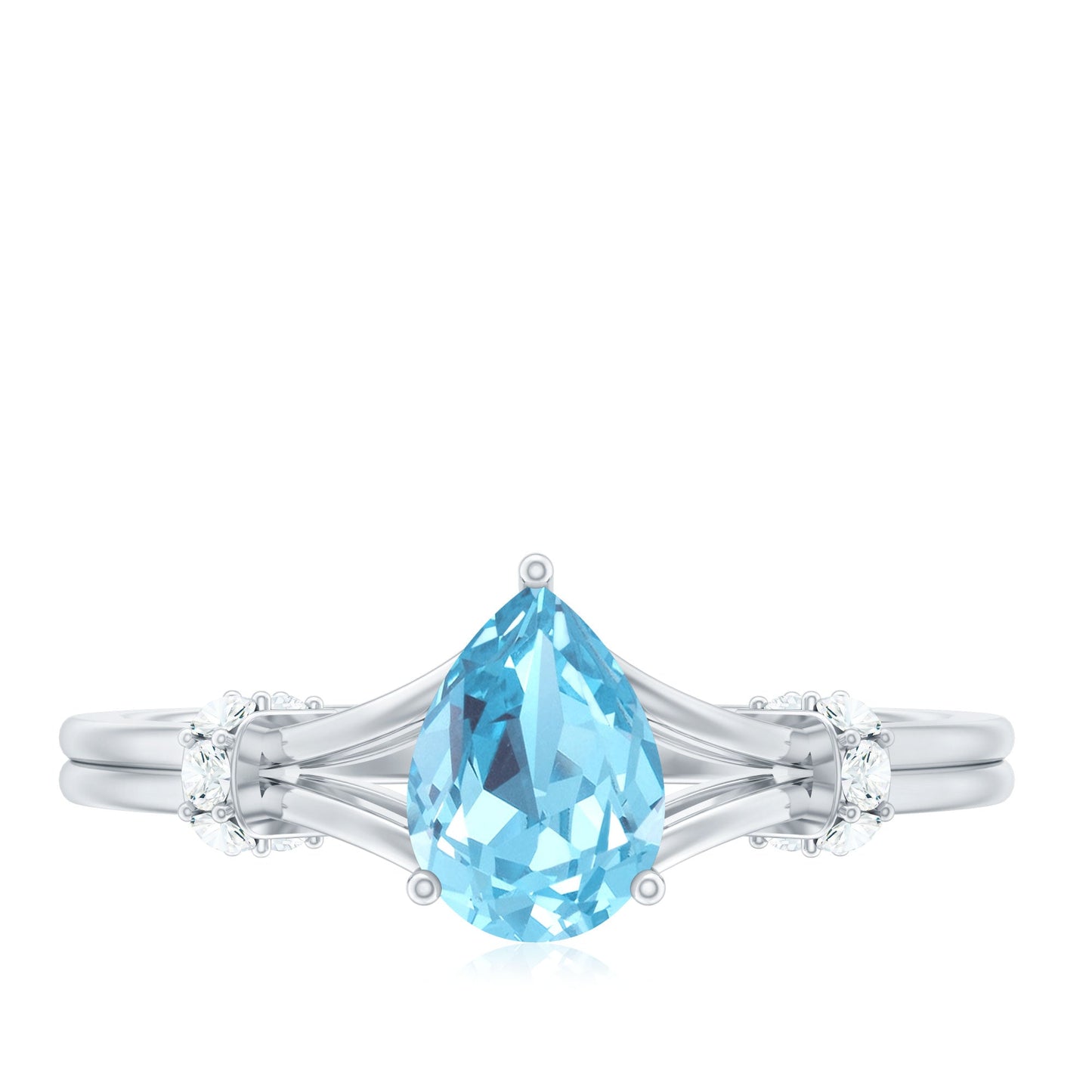 1 Carat Pear Shape Aquamarine and Diamond Solitaire Ring in Split Shank