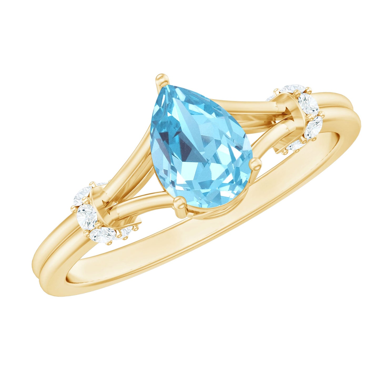 1 Carat Pear Shape Aquamarine and Diamond Solitaire Ring in Split Shank