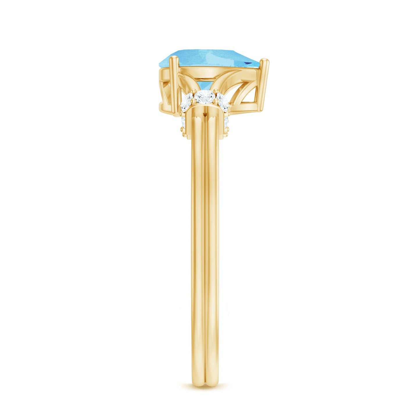 1 Carat Pear Shape Aquamarine and Diamond Solitaire Ring in Split Shank