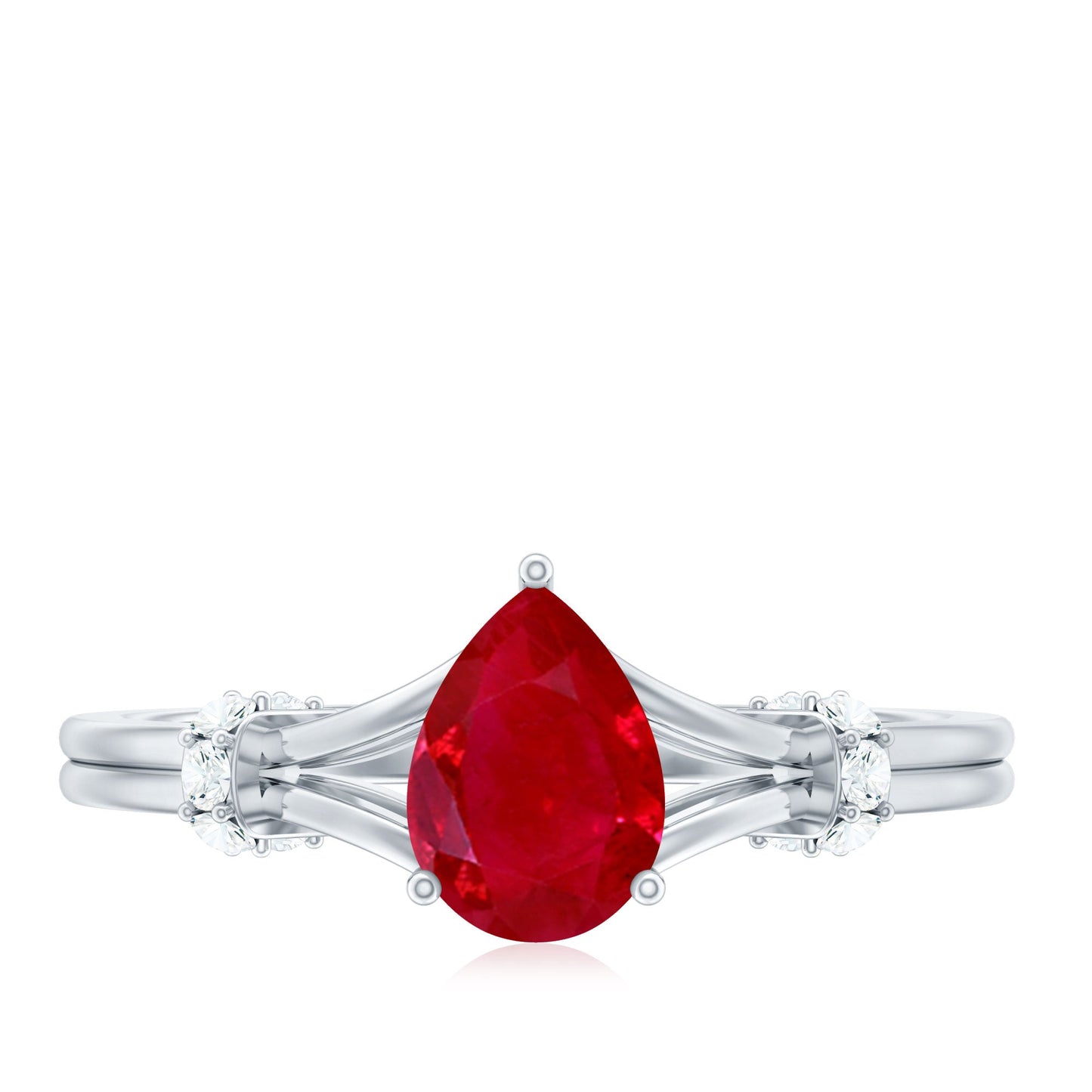 Real 0.8 Carat Ruby Pear Shaped Engagement Ring with Diamond
