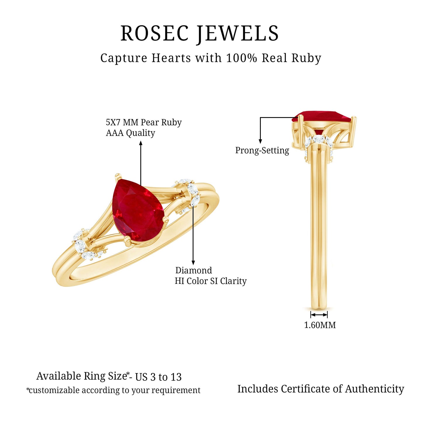 Real 0.8 Carat Ruby Pear Shaped Engagement Ring with Diamond