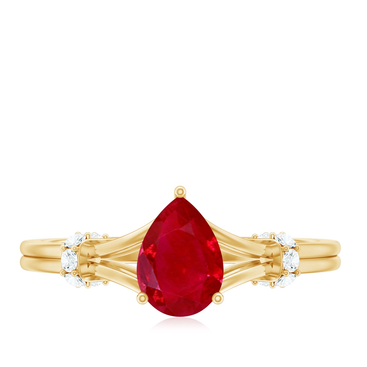 Real 0.8 Carat Ruby Pear Shaped Engagement Ring with Diamond