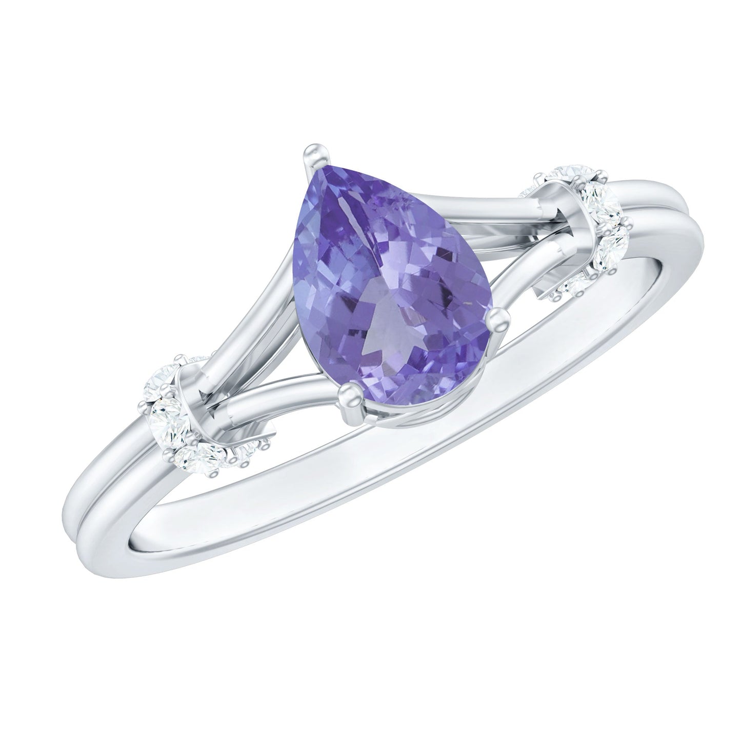 Natural Pear Shape Tanzanite Diamond Engagement Ring with Split Shank