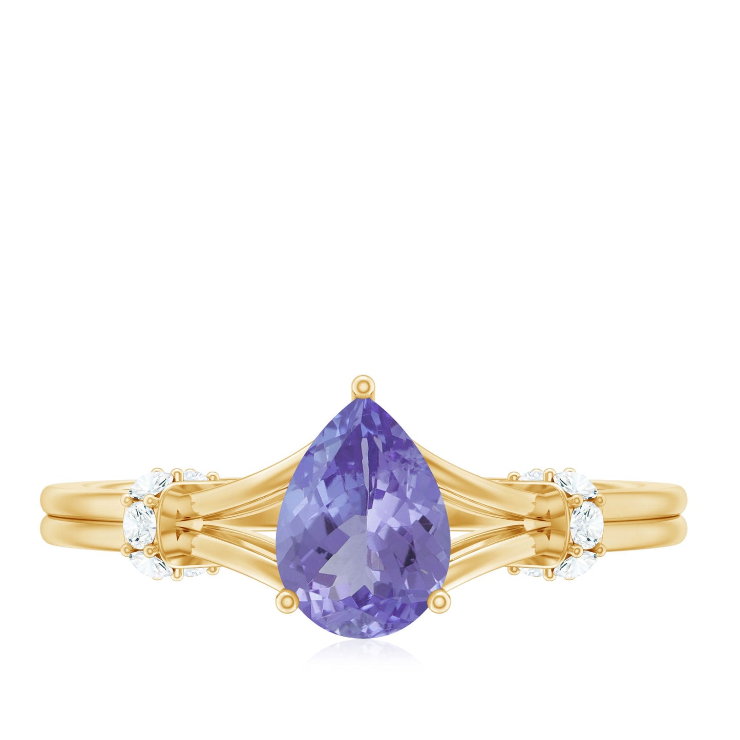 Natural Pear Shape Tanzanite Diamond Engagement Ring with Split Shank