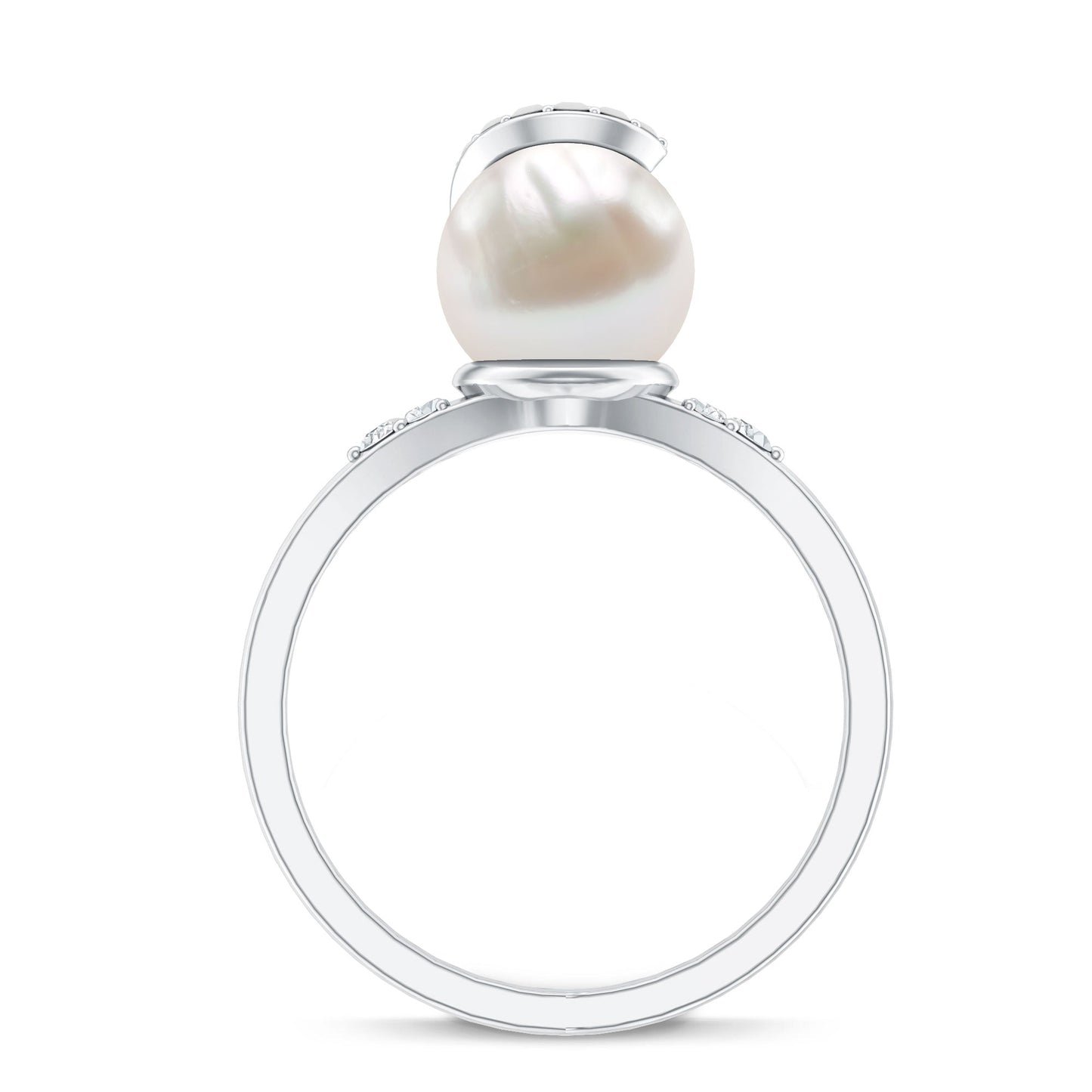 Natural 7.4 Carat Freshwater Pearl Engagement Ring with Diamond for Women