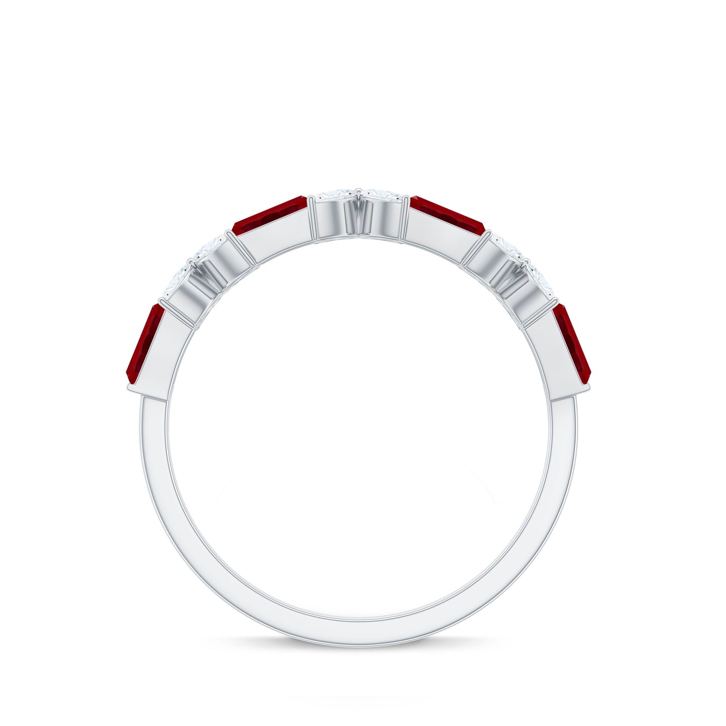 Marquise Cut Created Ruby and Moissanite Flower Half Eternity Ring