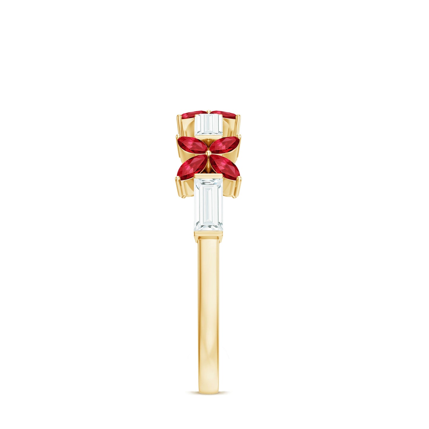 Marquise Cut Created Ruby and Moissanite Flower Half Eternity Ring