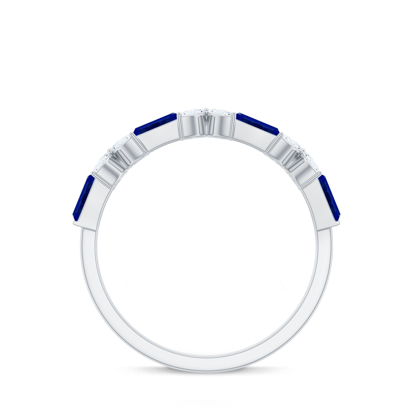 Marquise Cut Created Blue Sapphire and Moissanite Flower Half Eternity Ring