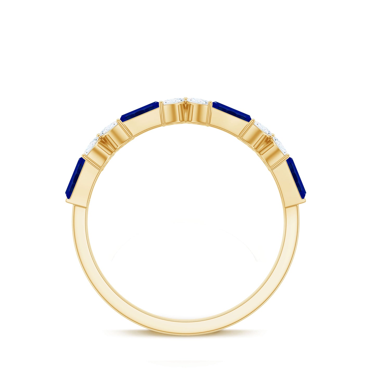 Marquise Cut Created Blue Sapphire and Moissanite Flower Half Eternity Ring