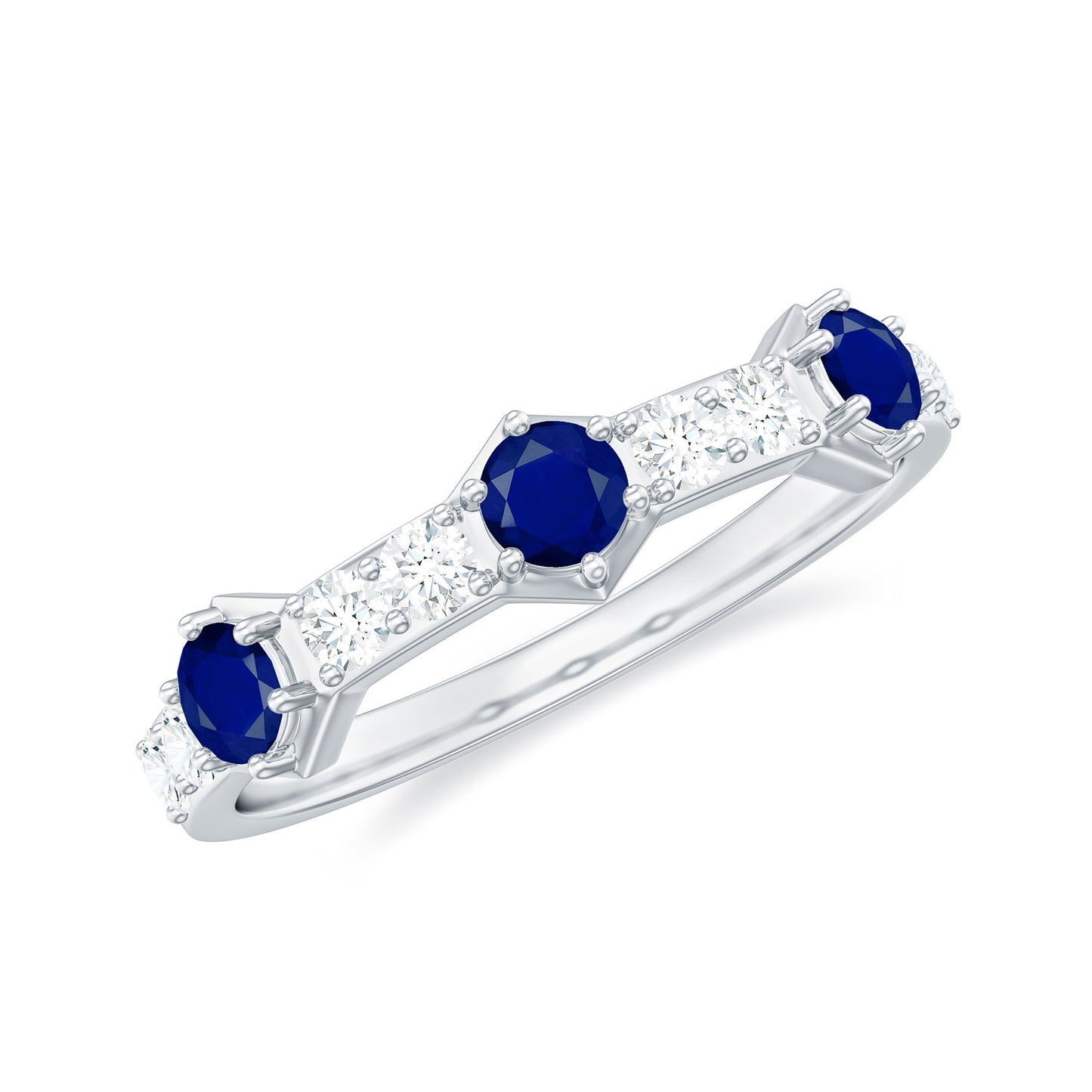 Real Blue Sapphire Half Eternity Ring with Diamond