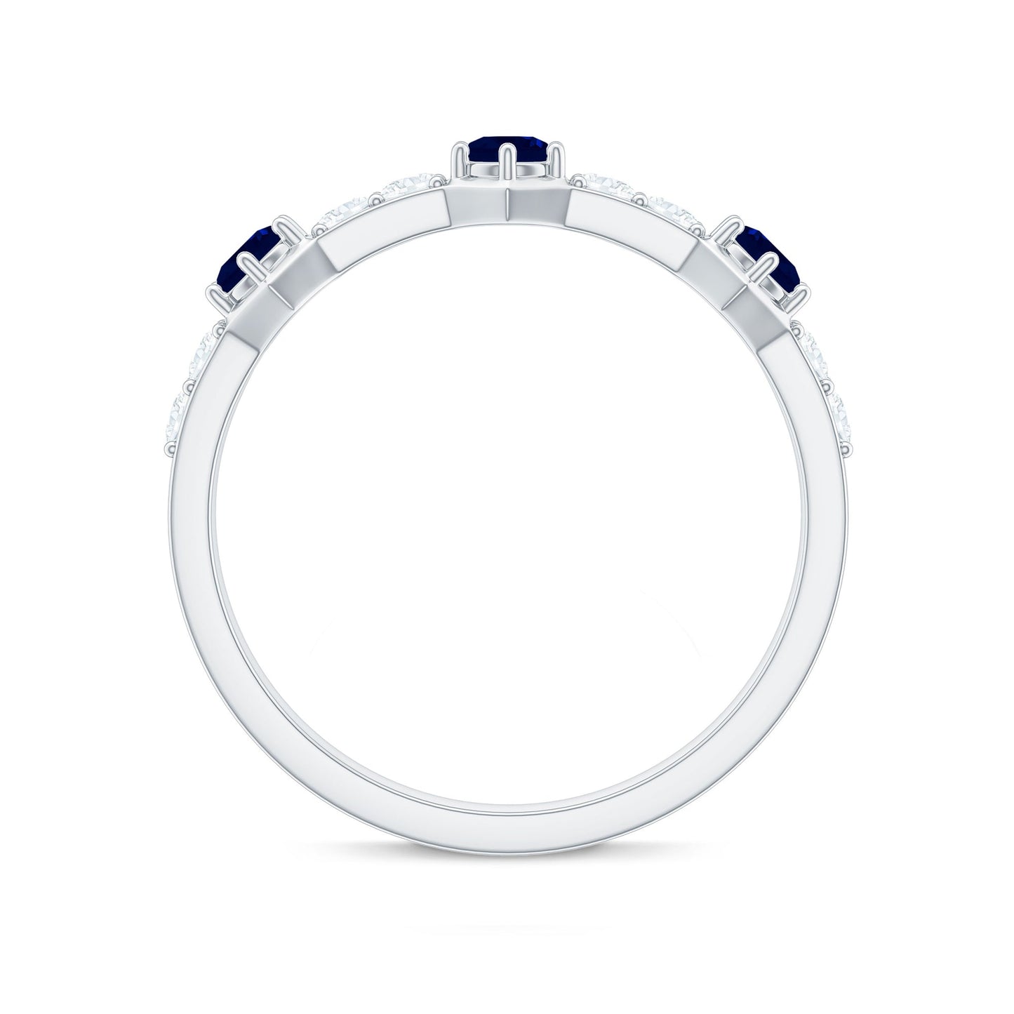 Real Blue Sapphire Half Eternity Ring with Diamond