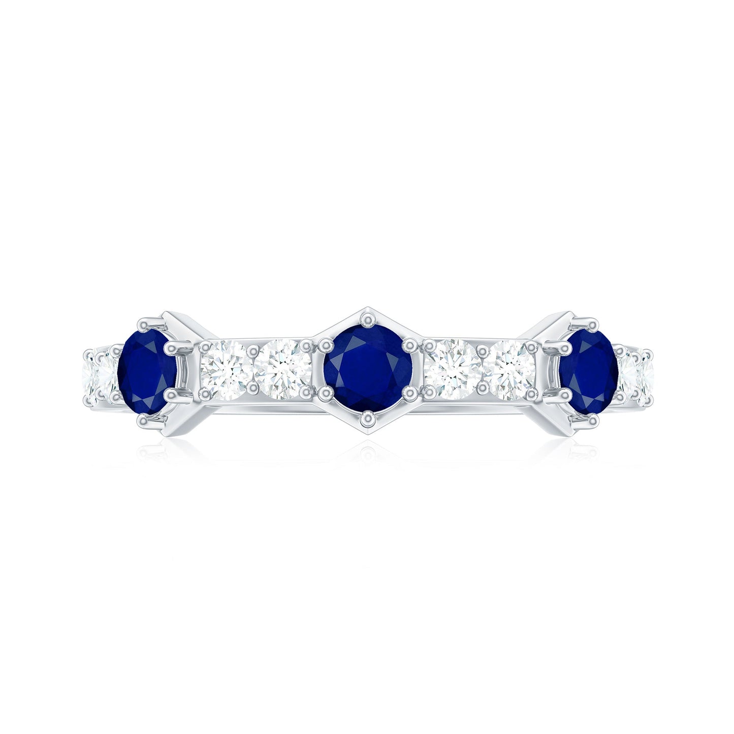 Real Blue Sapphire Half Eternity Ring with Diamond