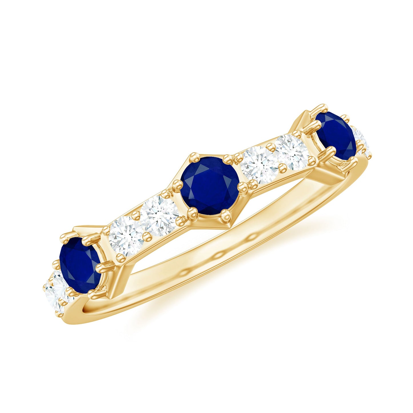 Real Blue Sapphire Half Eternity Ring with Diamond