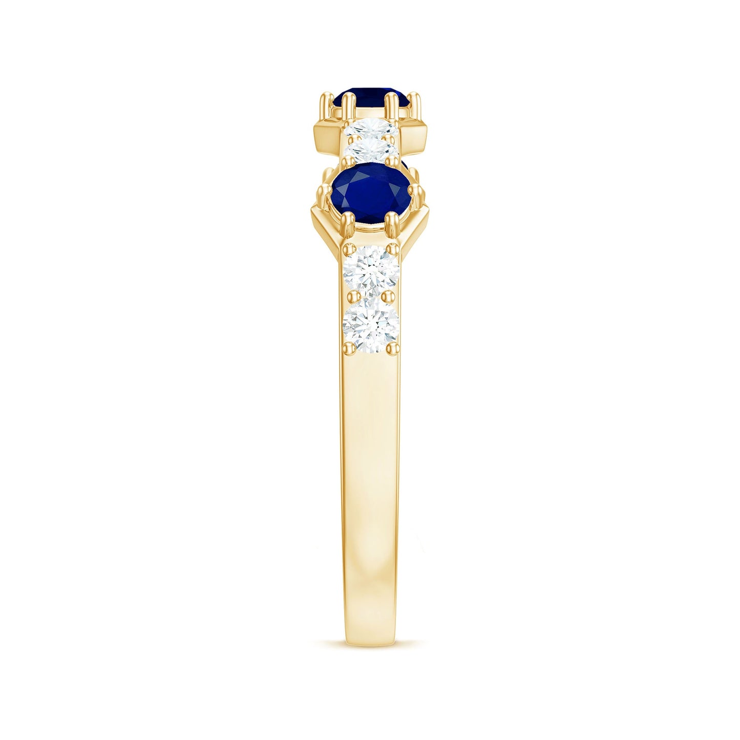 Real Blue Sapphire Half Eternity Ring with Diamond