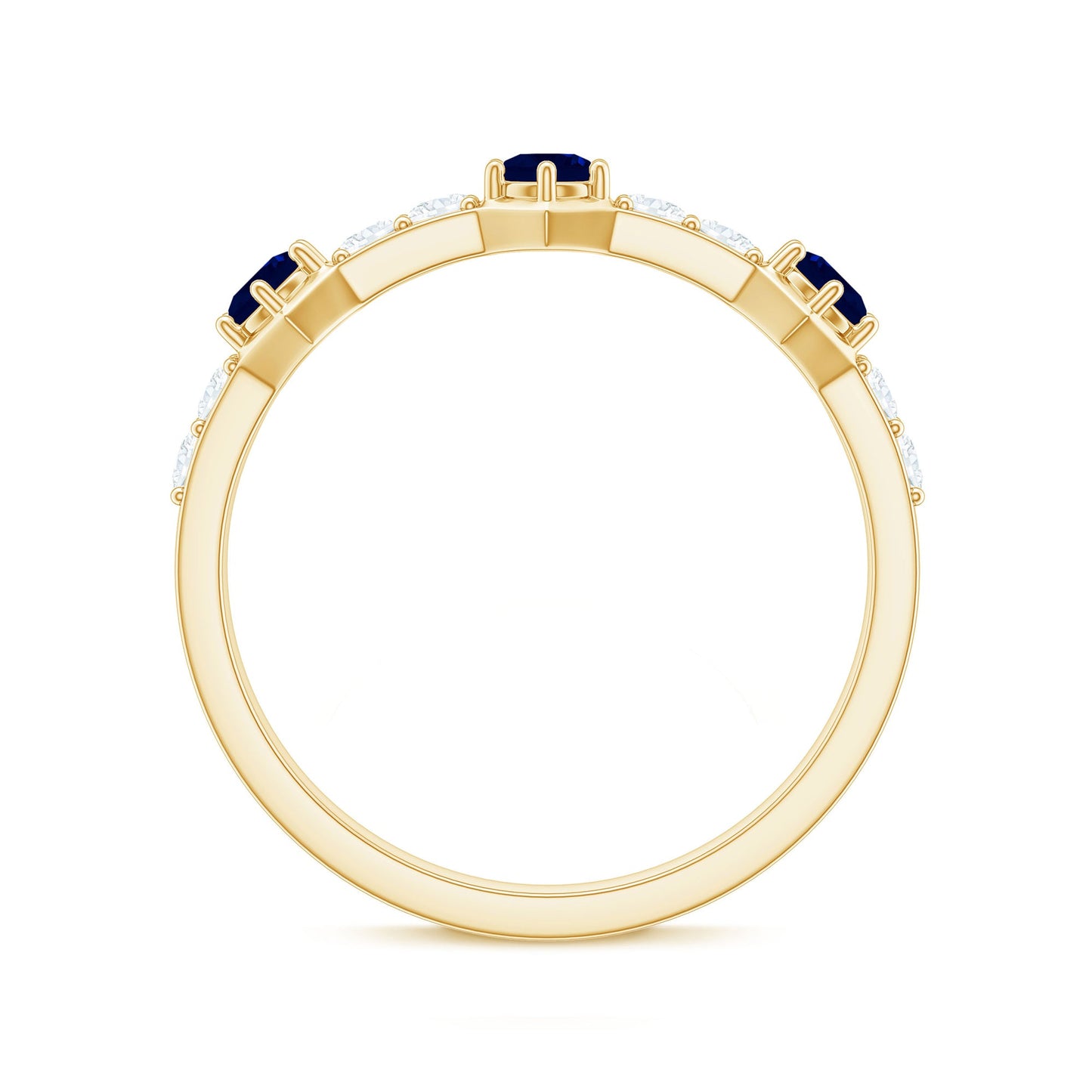 Real Blue Sapphire Half Eternity Ring with Diamond