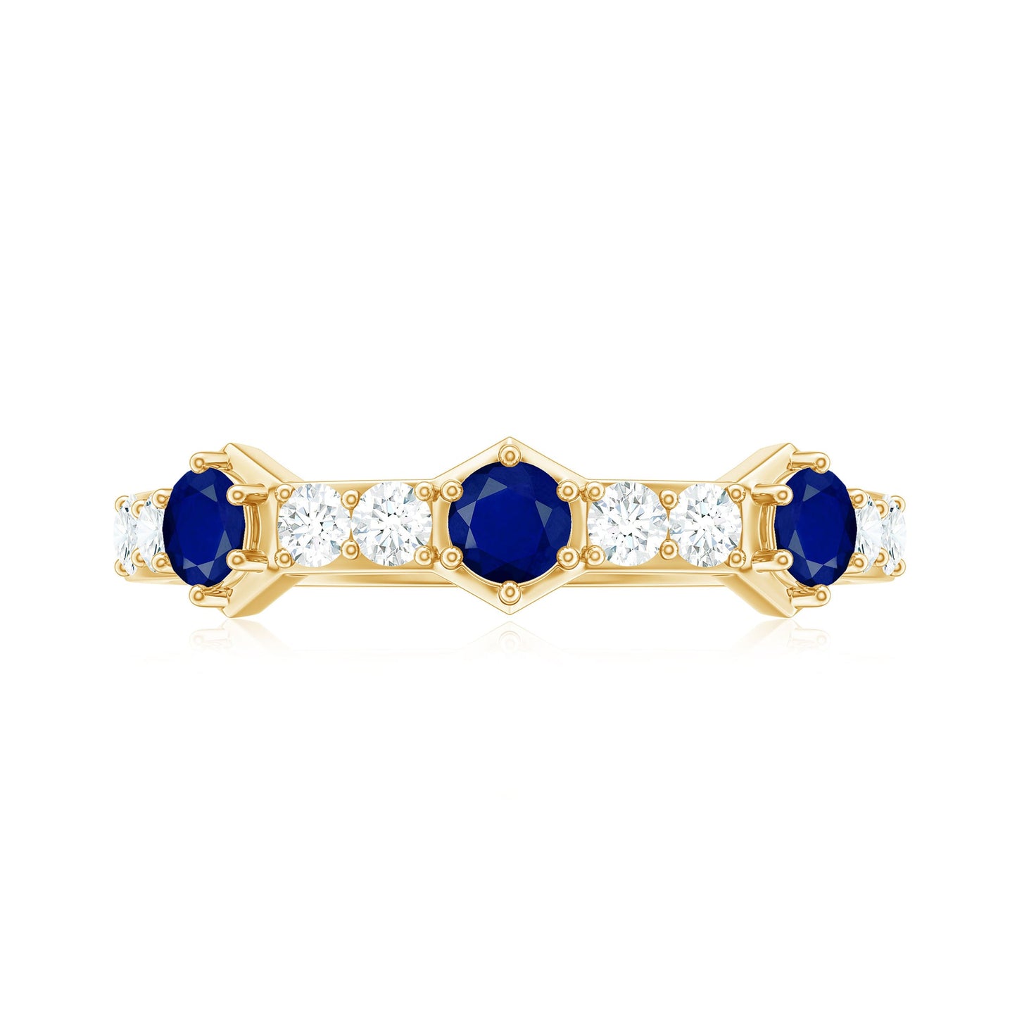 Real Blue Sapphire Half Eternity Ring with Diamond