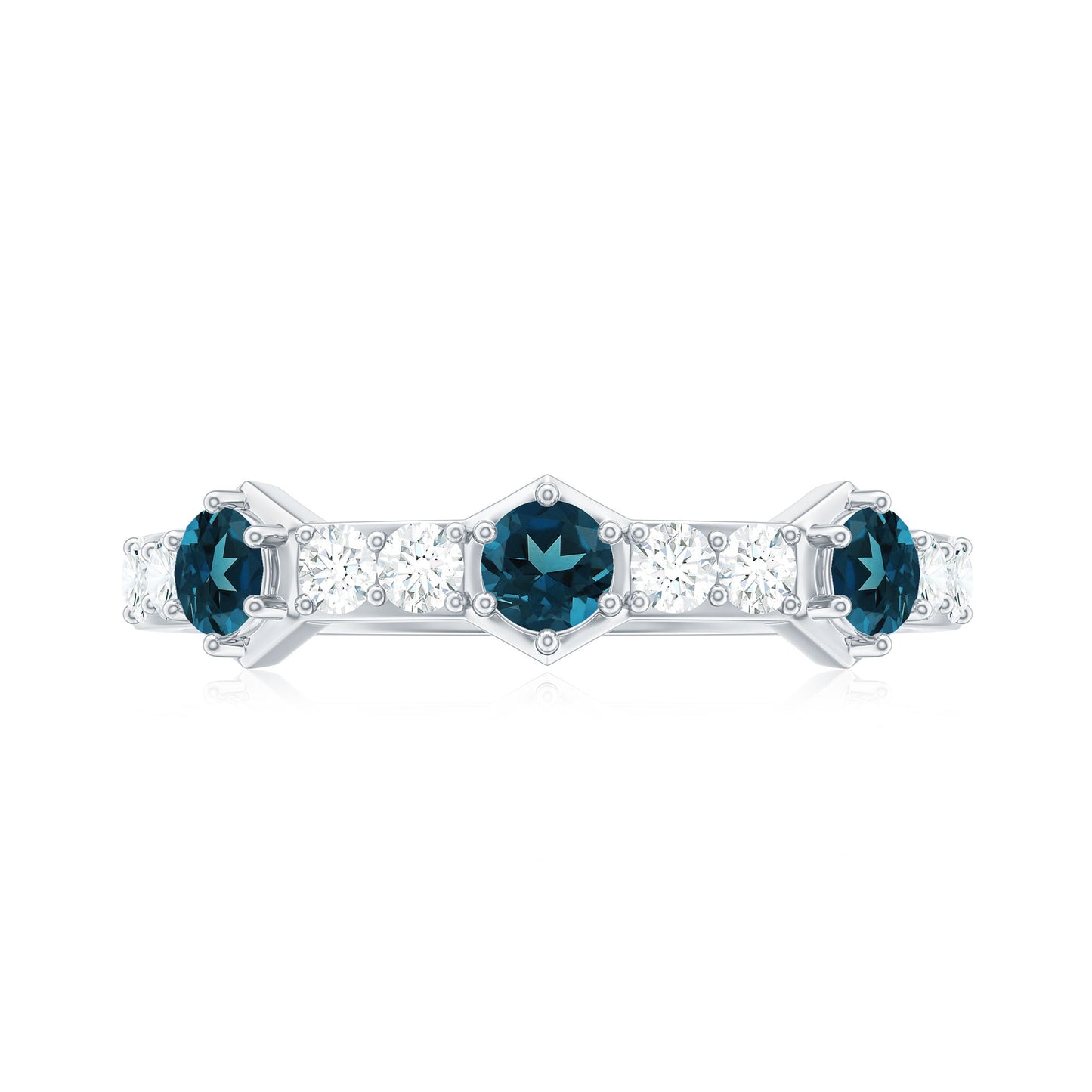 Certified London Blue Topaz Eternity Wedding Band with Diamond