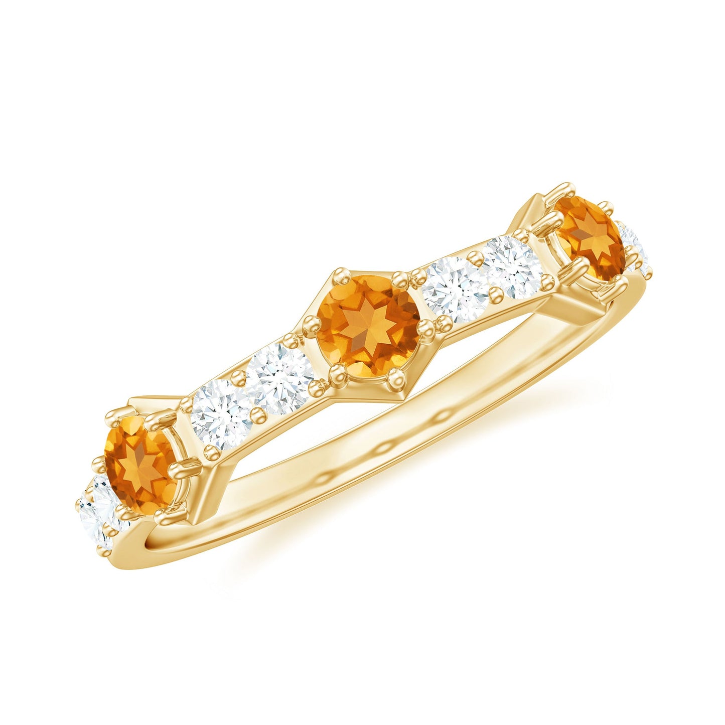 Genuine Citrine Diamond Half Eternity Ring for Anniversary