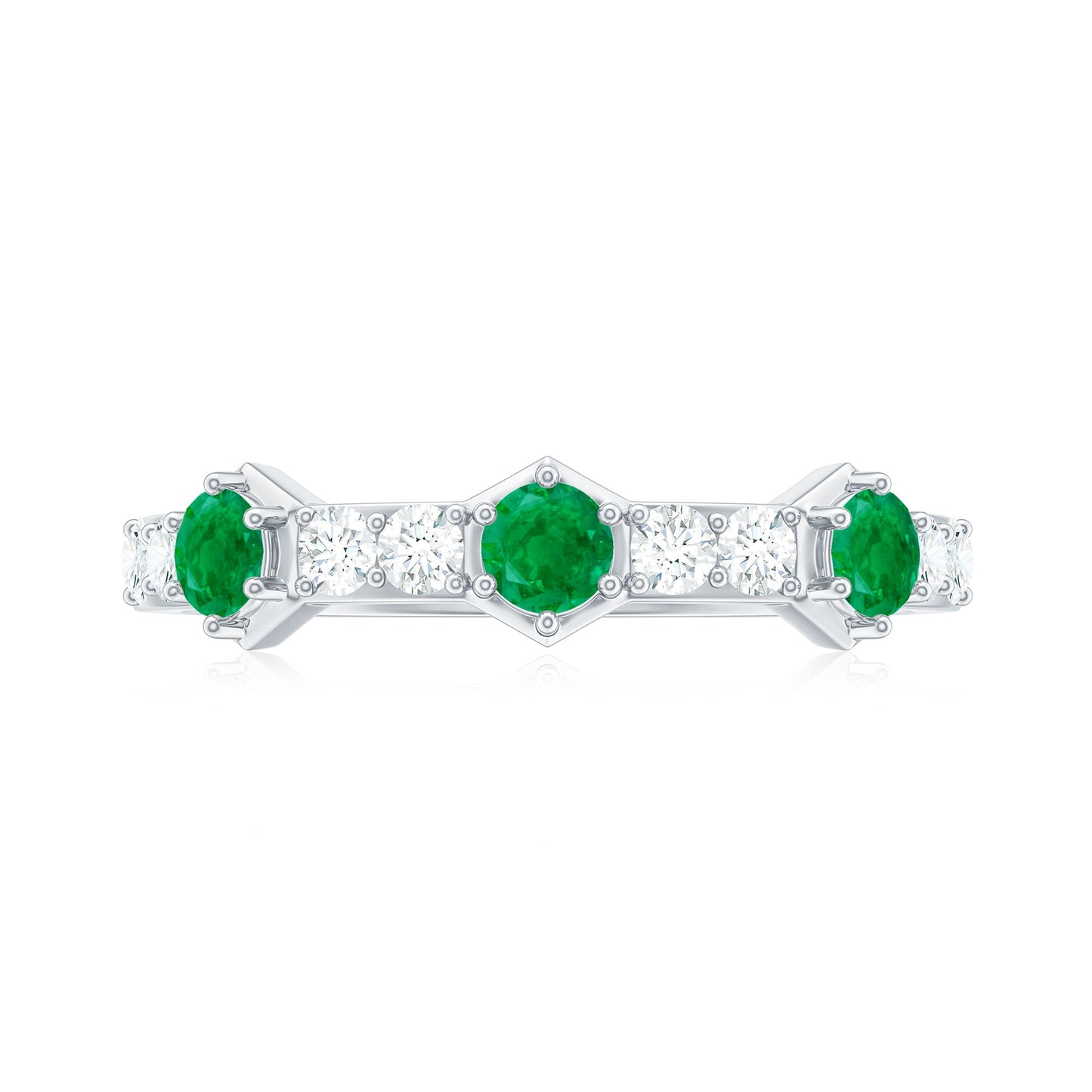 Natural Emerald and Diamond Half Eternity Ring