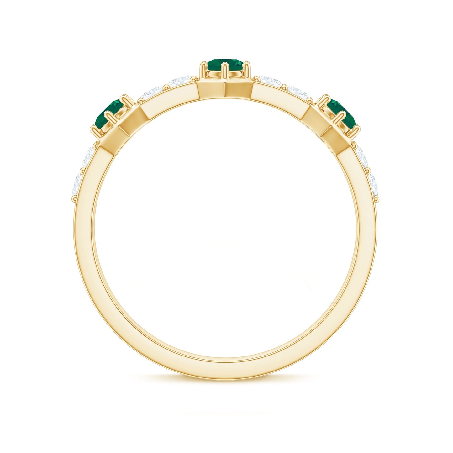 Natural Emerald and Diamond Half Eternity Ring