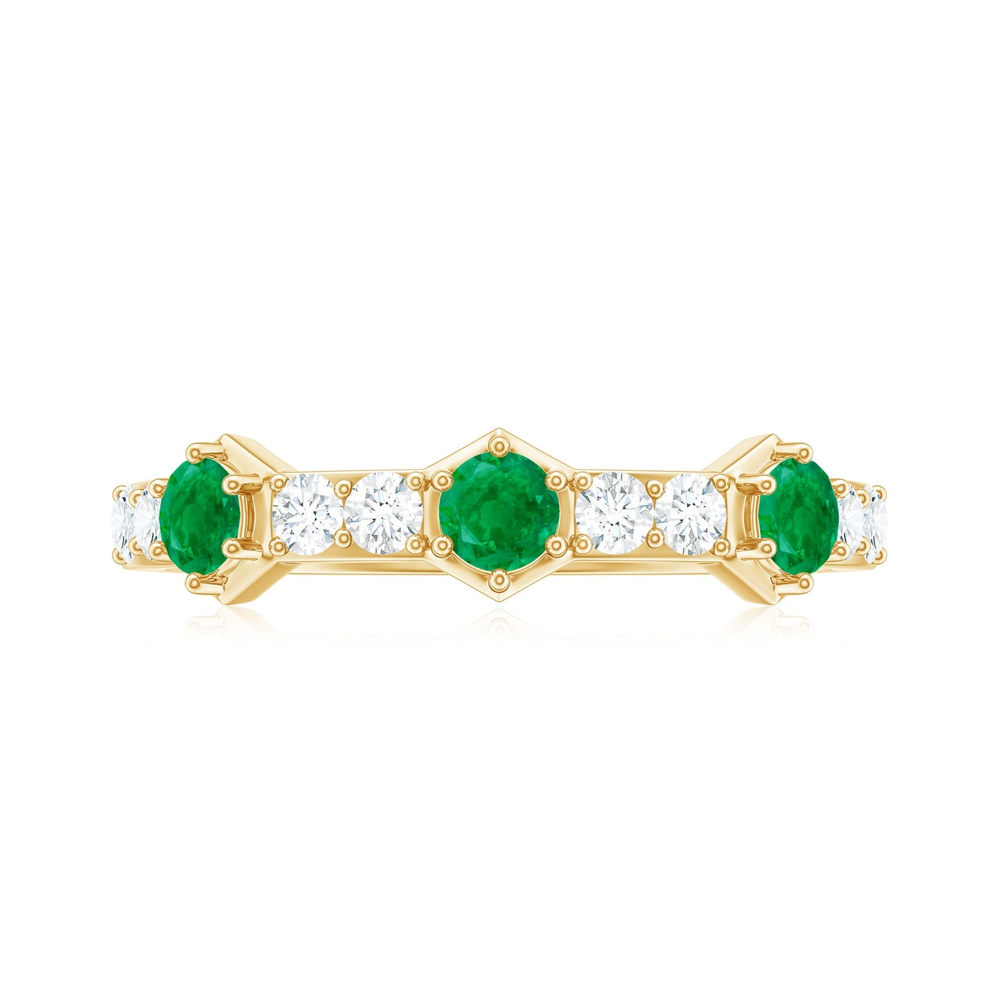 Natural Emerald and Diamond Half Eternity Ring