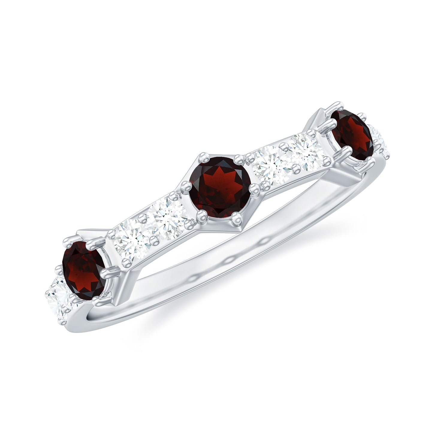 Real Red Garnet Diamond Half Eternity Ring for Anniversary