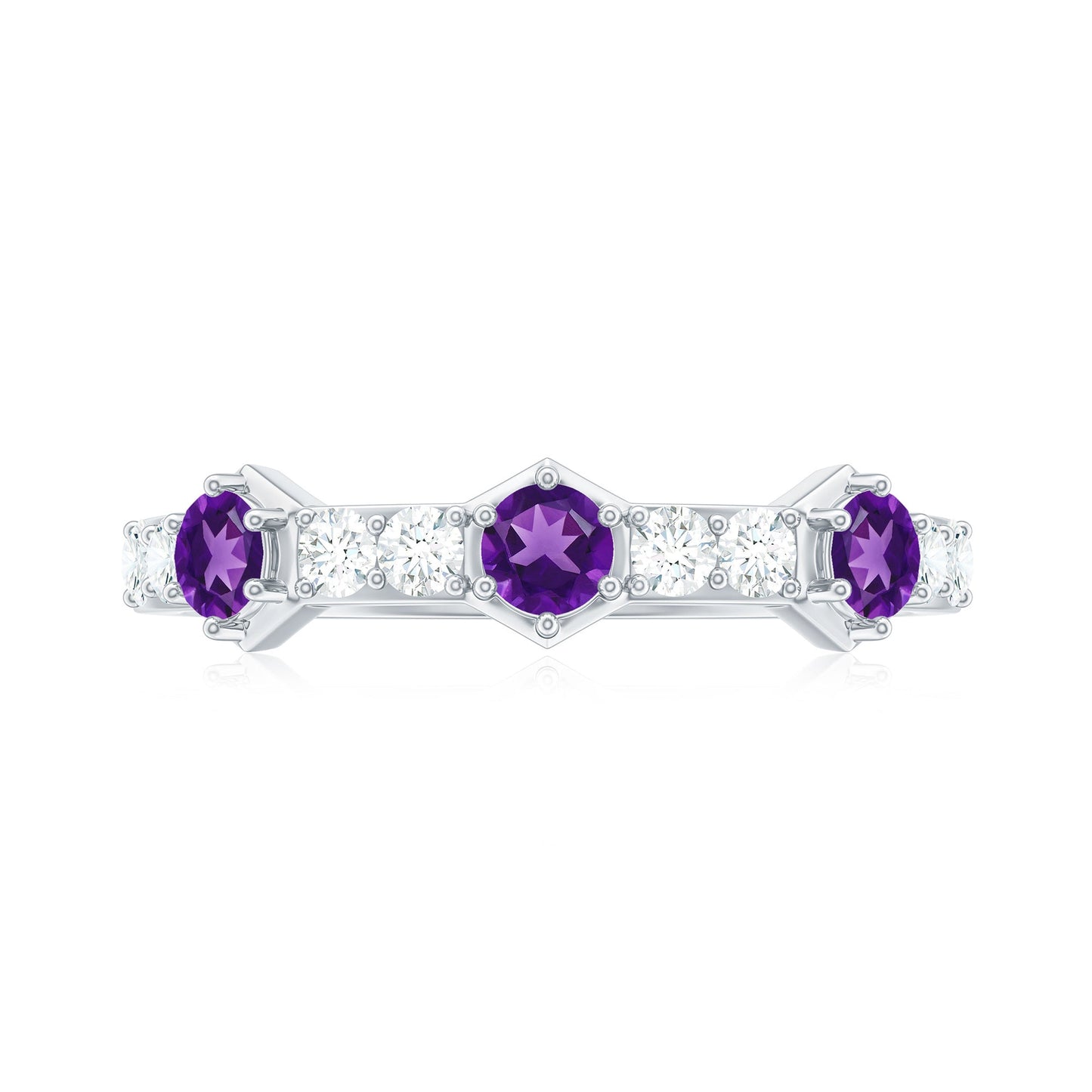 Natural Amethyst Half Eternity Ring with Diamond