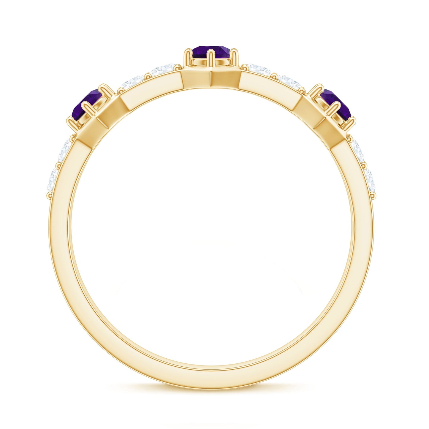Natural Amethyst Half Eternity Ring with Diamond