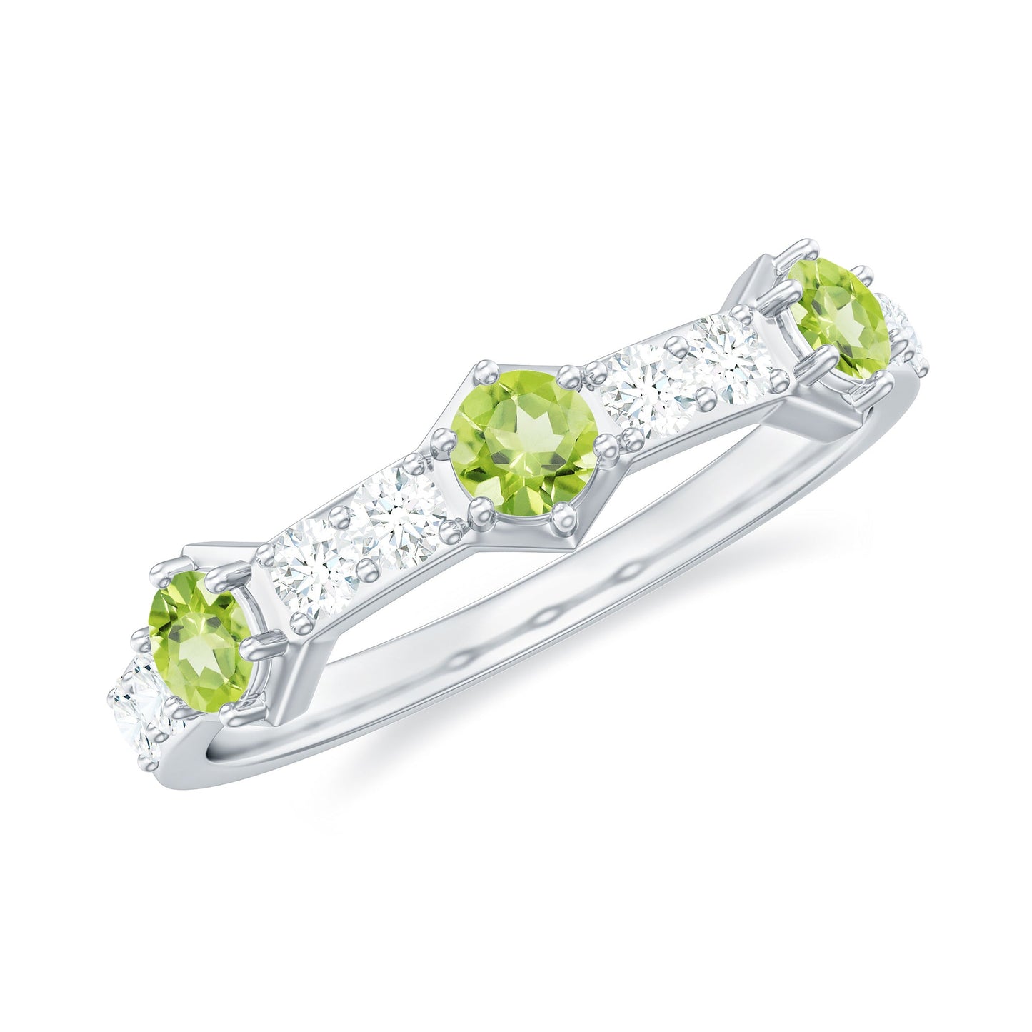 Natural Peridot Diamond Half Eternity Ring for Anniversary