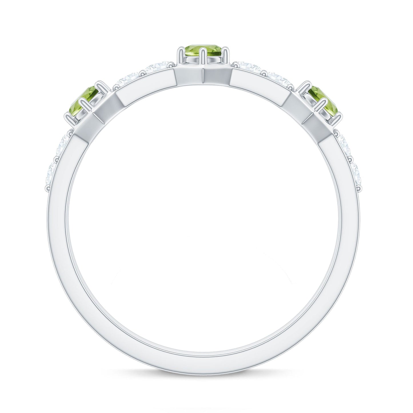 Natural Peridot Diamond Half Eternity Ring for Anniversary