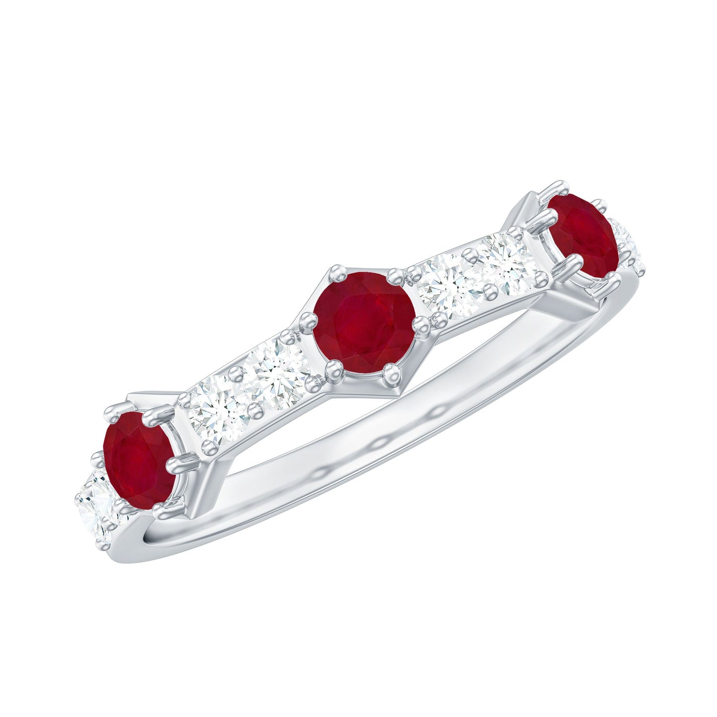 Natural Ruby Diamond Half Eternity Ring for Women