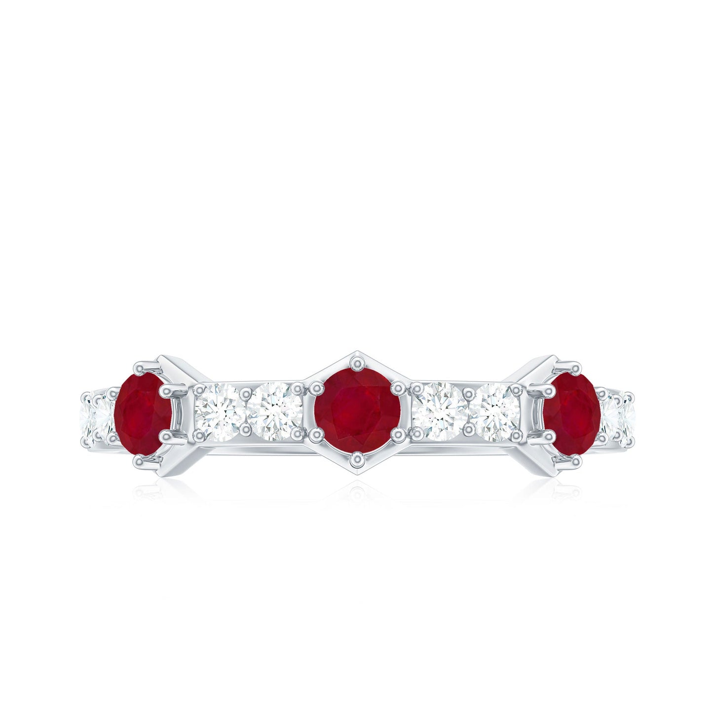 Natural Ruby Diamond Half Eternity Ring for Women