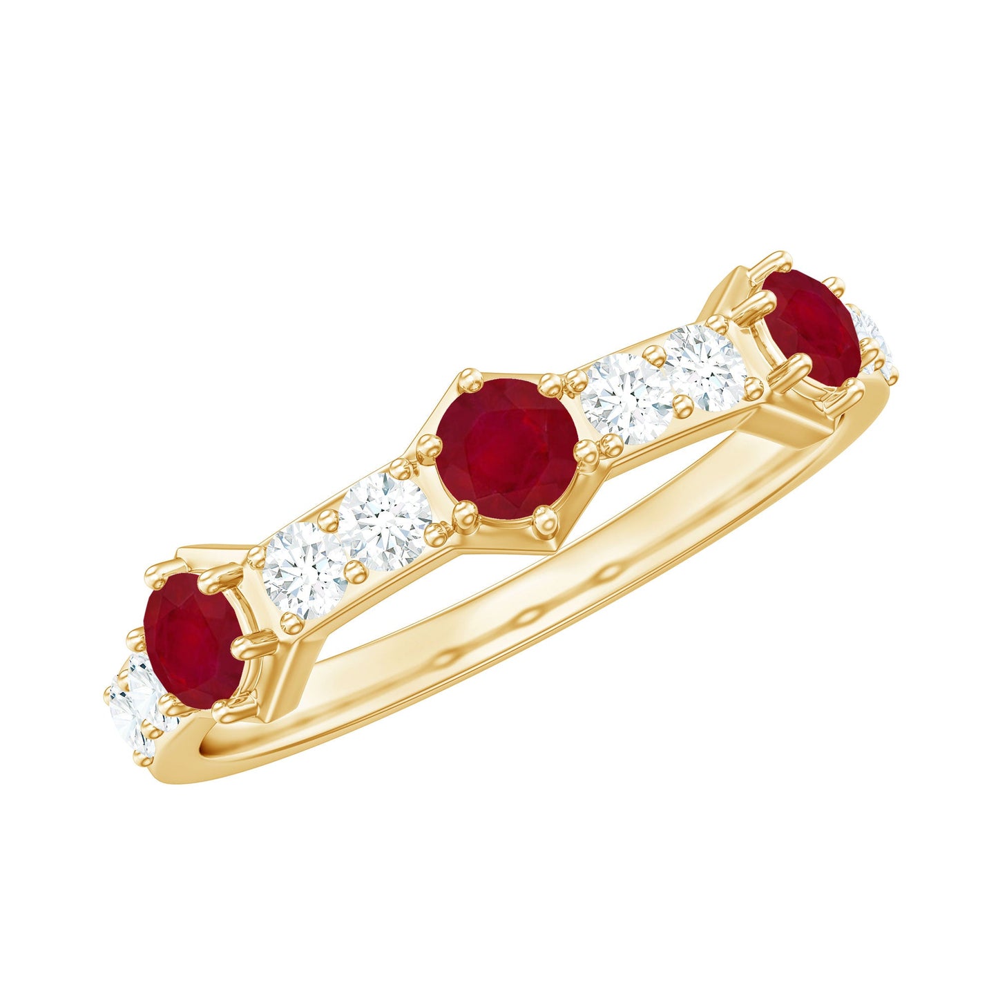 Natural Ruby Diamond Half Eternity Ring for Women