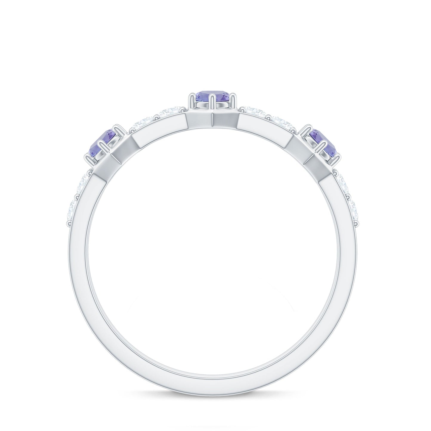 Natural Tanzanite and Diamond Half Eternity Ring for Women