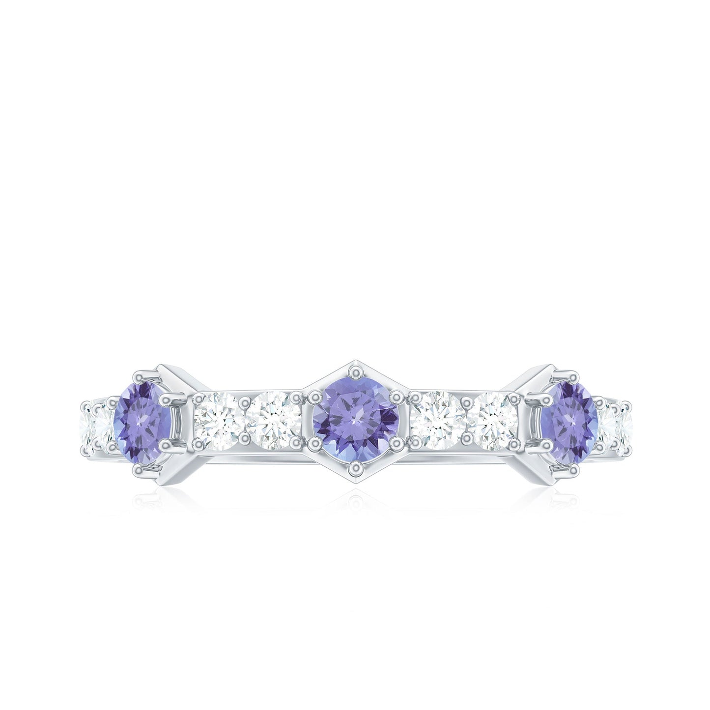 Natural Tanzanite and Diamond Half Eternity Ring for Women