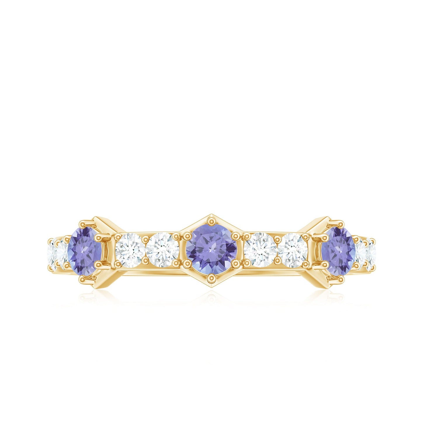 Natural Tanzanite and Diamond Half Eternity Ring for Women