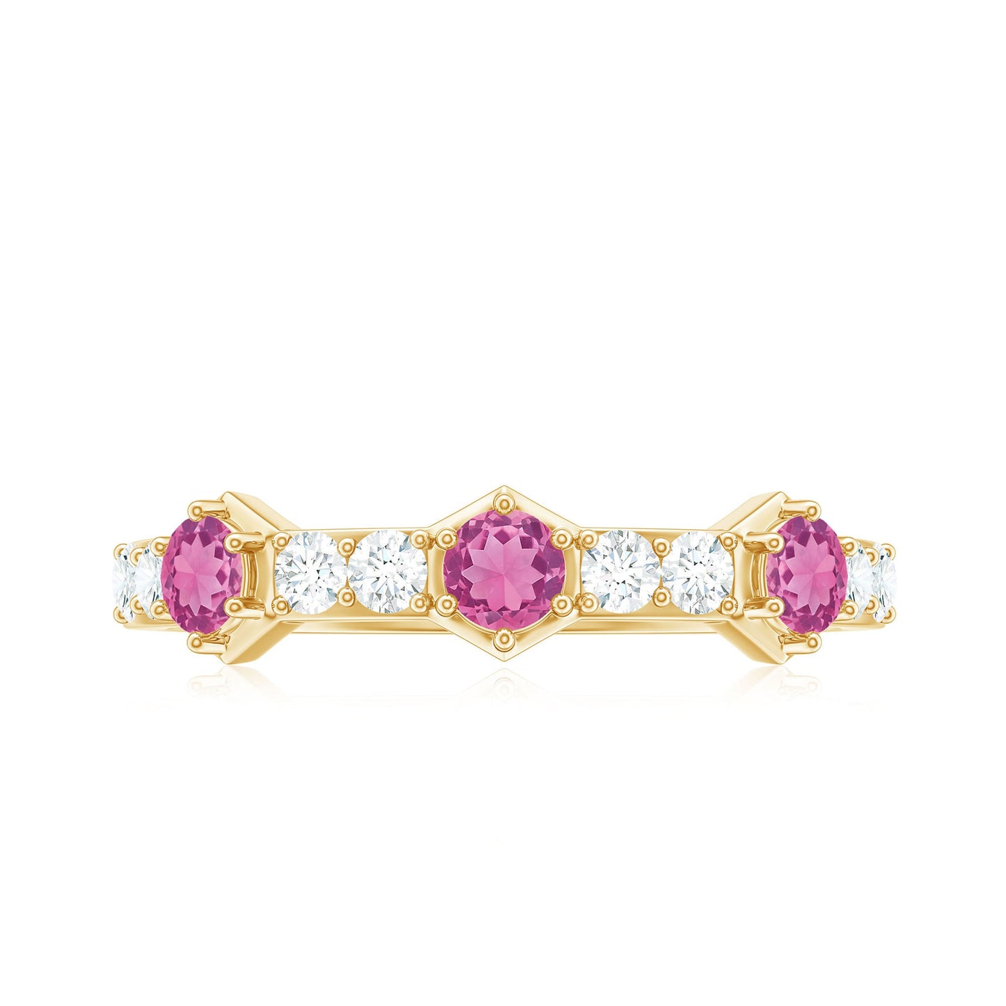 Minimal Half Eternity Ring with Pink Tourmaline and Diamond