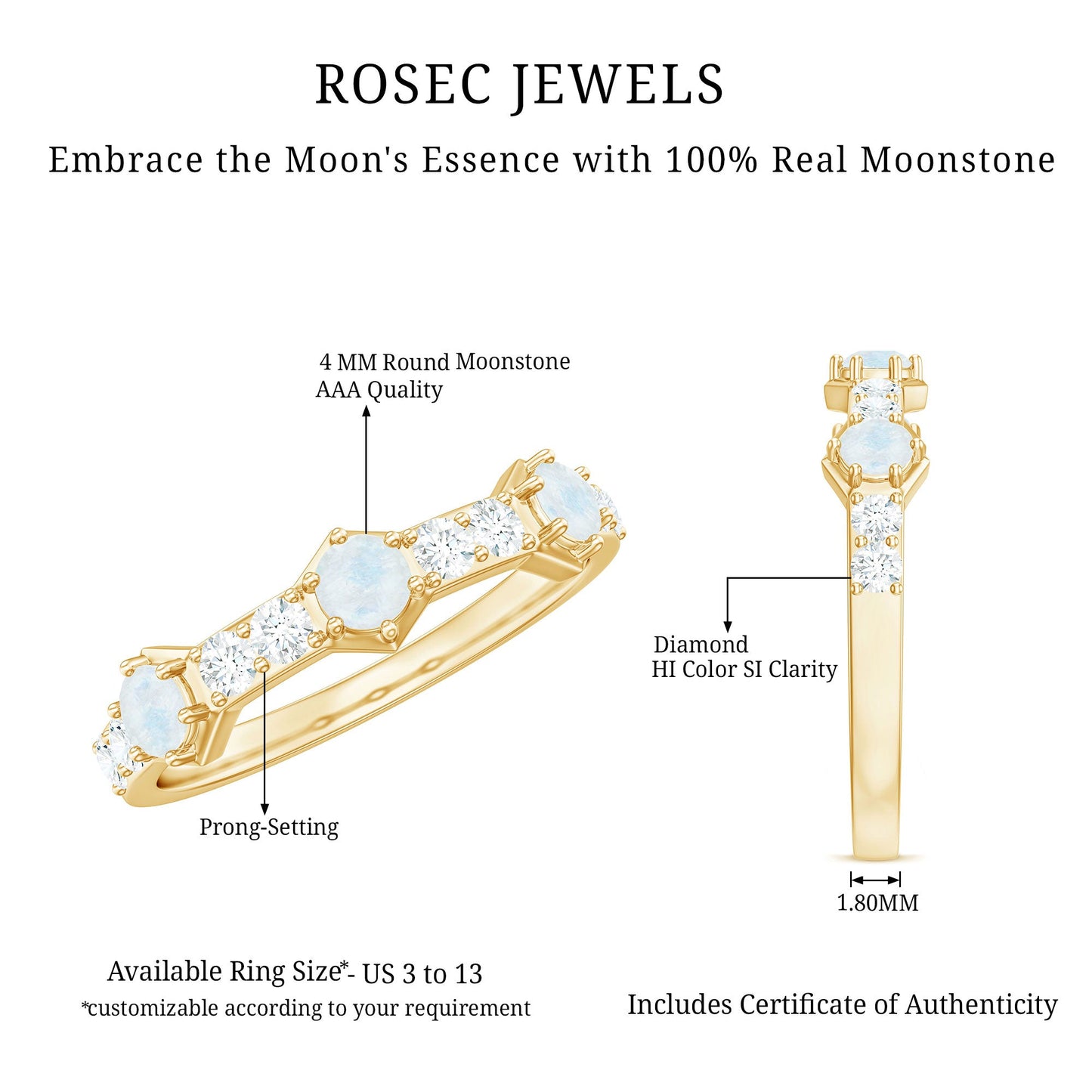 Moonstone and Diamond Minimal Half Eternity Ring