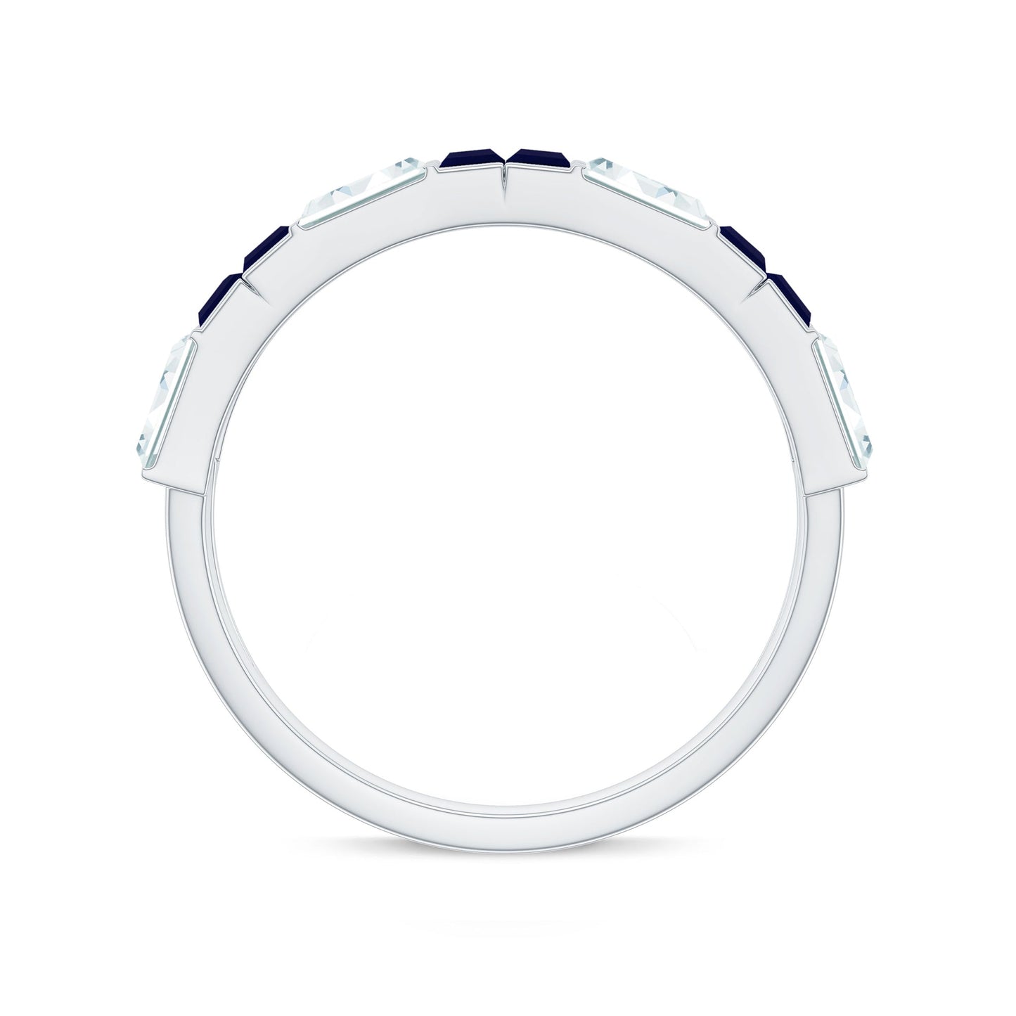 Certified Real Baguette Blue Sapphire Half Eternity Band Ring with Moissanite